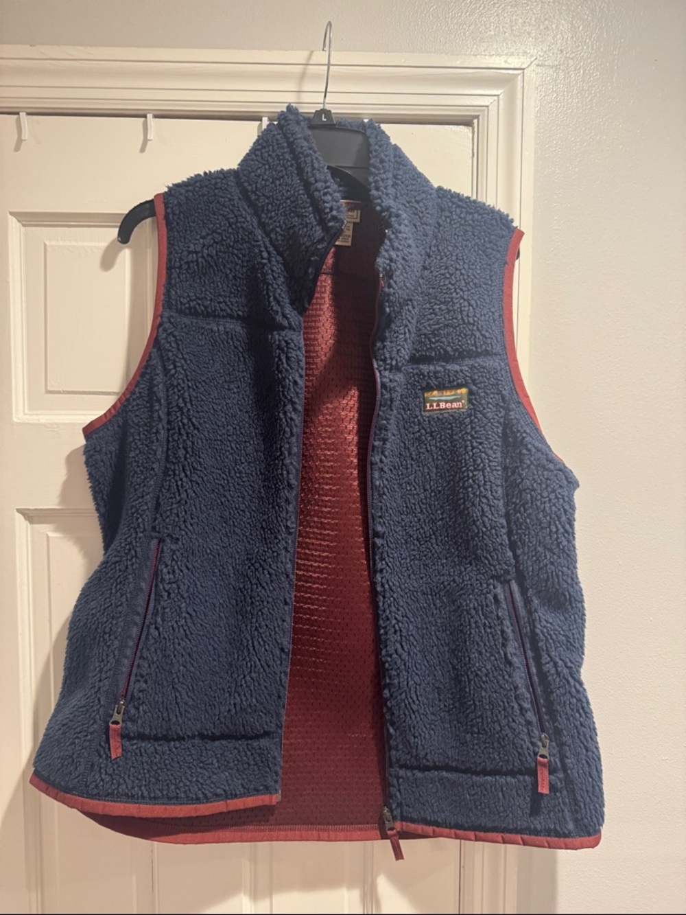 L.L. Bean Navy Sherpa Vest with Red Trim